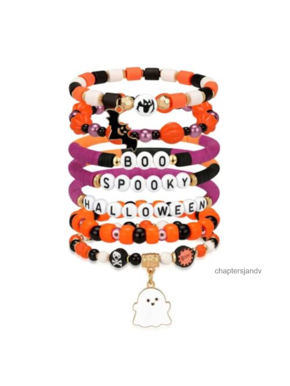 Halloween Stretch Bracelet Stack Boo Spooky Ghost Charm Bead Party Jewelry